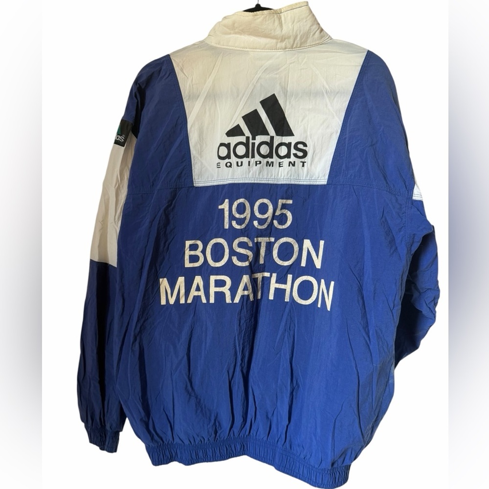 Vintage adidas 1995 Boston Marathon Colorblock Windbreaker - Blue & White